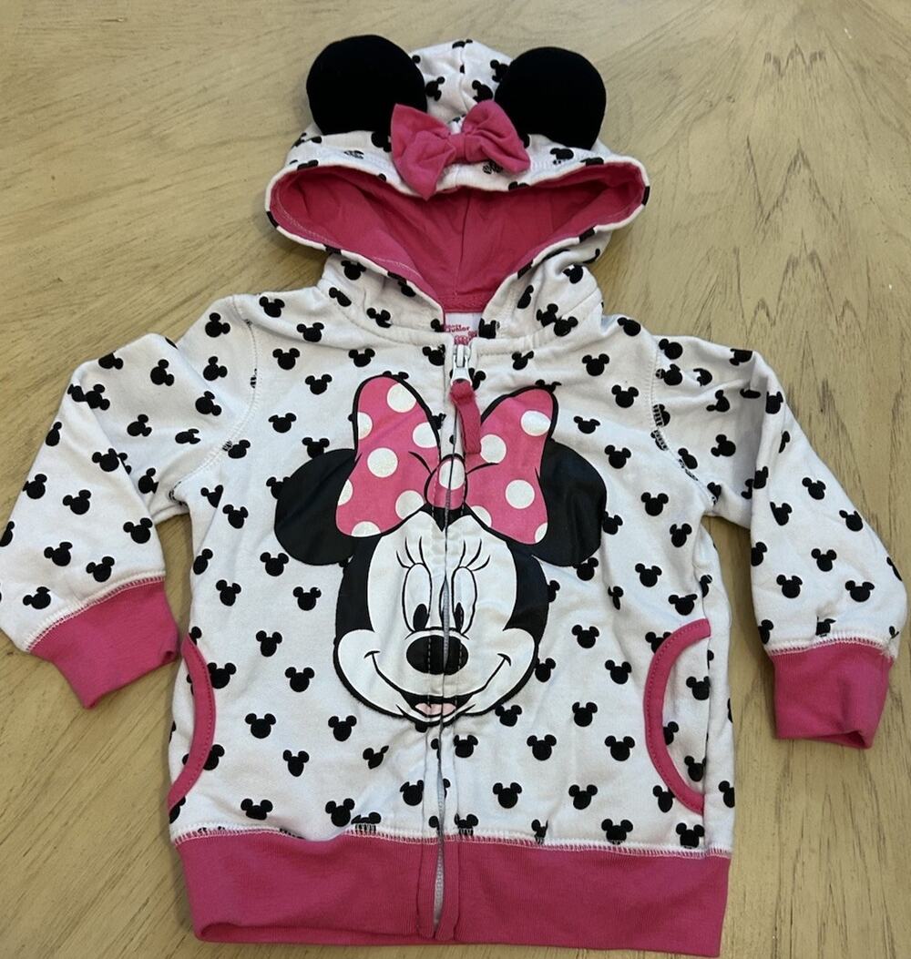 Disney Girl's Minnie Mouse Full Zip Hoodie with Bow and Ears 2T Pink Costume